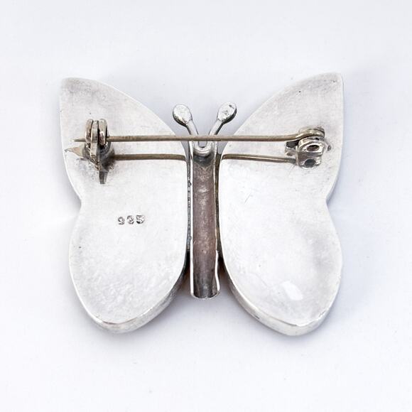 Vintage Sterling Silver 925 Pressed Flower Butterfly Pendant - Picture 3 of 6